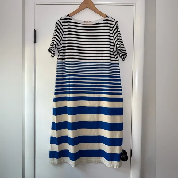 Uniqlo x Marni Blue Stripe Cotton Short Sleeve Midi Dress Size Large - Picture 6 of 11